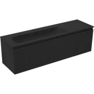 Szafki łazienkowe - Mexen Rivel szafka łazienkowa 160 cm z umywalką Vela lewą, 1S, 1D, ryflowana, czarna mat - 91A23-16047-3-BBFF71-W23L71 - miniaturka - grafika 1