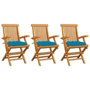 Fotele i krzesła ogrodowe - Krzesła ogrodowe, jasnoniebieskie poduszki, 3 szt., tekowe - miniaturka - grafika 1