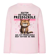 Koszulki dla dziewczynek - Różowa Koszulka z długim rękawkiem jestem gotowa na przedszkole - miniaturka - grafika 1