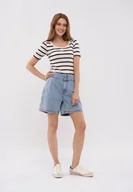 Spodenki damskie - Szorty jeansowe z wysokim stanem E-TOOLSY - miniaturka - grafika 1