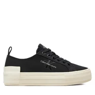 Trampki damskie - Tenisówki Calvin Klein Jeans Bold Vulc Flatf Low Lace Mix Mtl YW0YW01465 Czarny - miniaturka - grafika 1