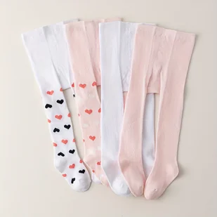 TEMU 4 szt. Ciepłe Rajstopy dla Dziewczynki z Wzorem - Miękka Mieszanka Akrylu i Spandexu, Żebrowane Mankiety, Urocze Wzory Serc w Kolorach Białym i - Rajstopy dziecięce - miniaturka - grafika 1