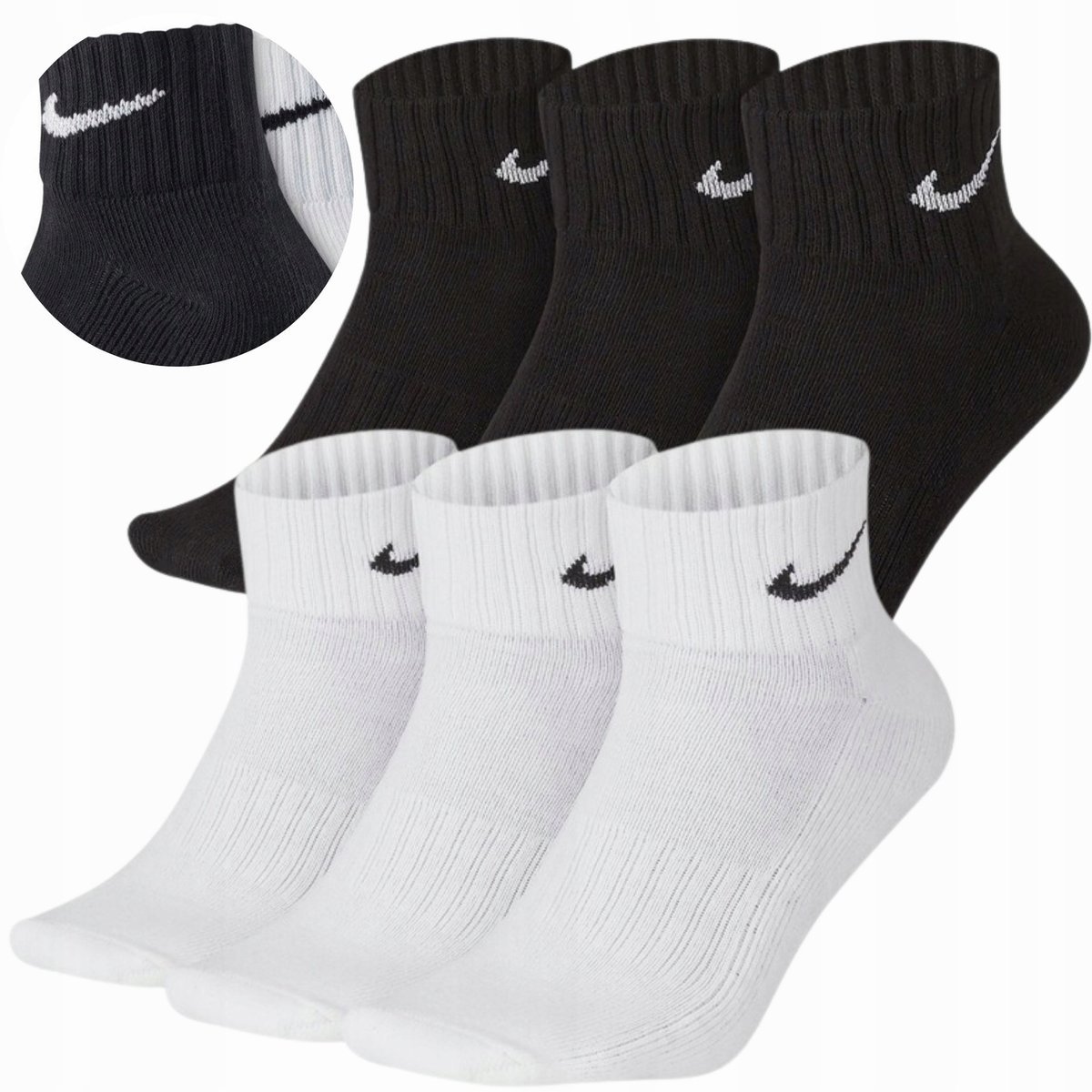 Nike Oryginalne Skarpety Stopki L 42-46 Białe + Czarne 6 Par