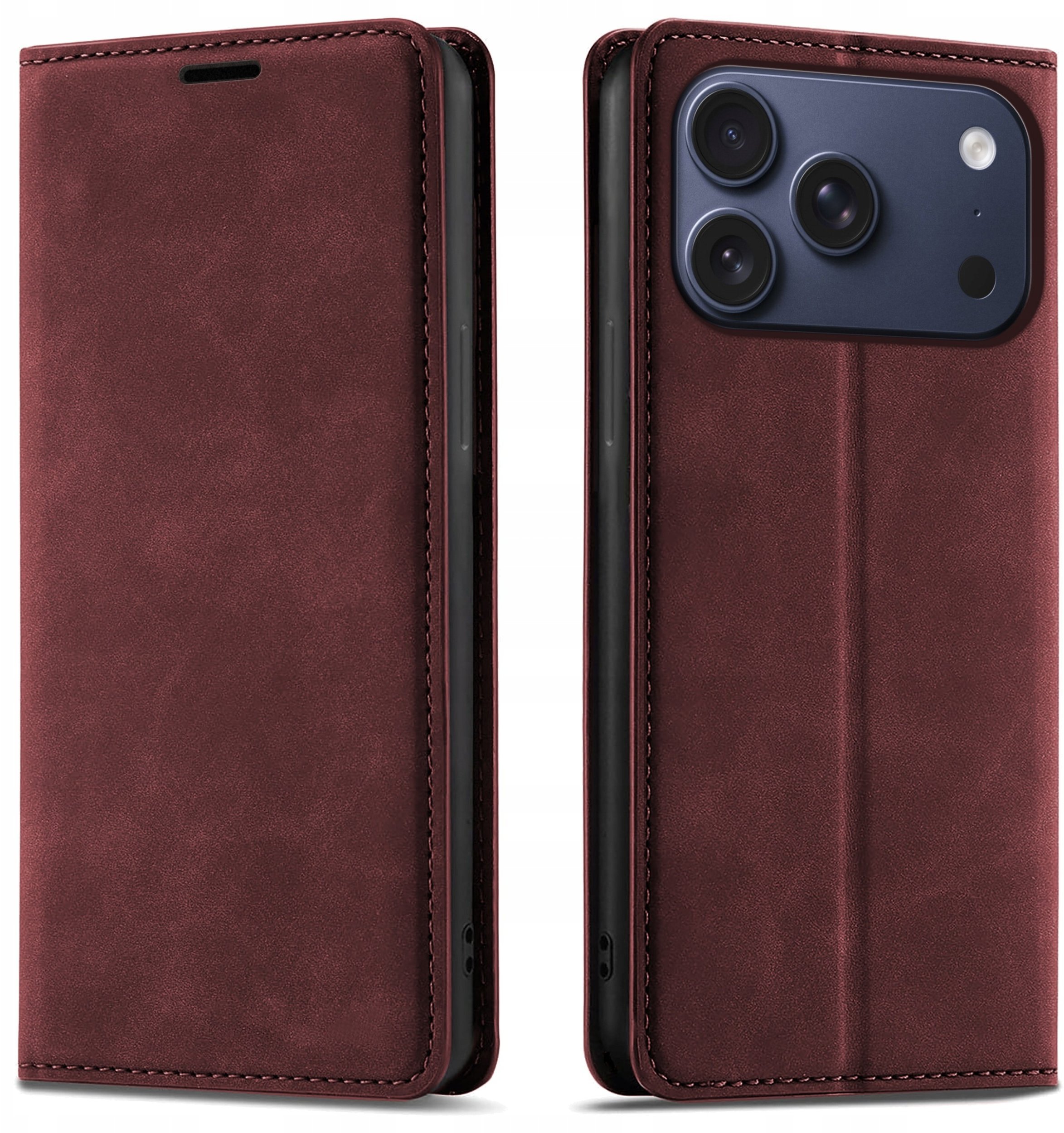 krainaGSM Etui Z Klapką Do Iphone 17 Pro 18 Pro Zamykane Magnetyczne Skórzane Szkło