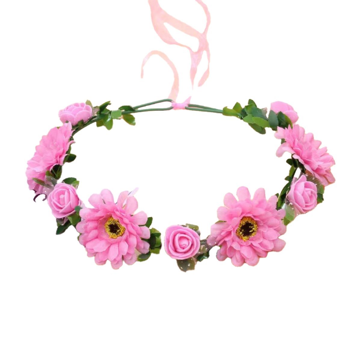 Wianek na głowę ze sztucznych kolorowych kwiatów różowy