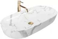 Umywalki - Umywalka Owalna Długa Cleo Marmurowa 40x80 Rea - miniaturka - grafika 1