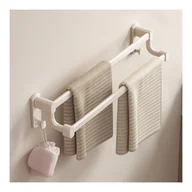 Wieszaki łazienkowe - Biały podwójny wieszak łazienkowy na ręczniki, aluminiowy wieszak na ręczniki, bez wiercenia, bez wiercenia, 40 * 8,4 cm - miniaturka - grafika 1