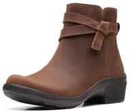Botki damskie - Clarks Damskie botki Angie Spice, Ciemnobrązowa skóra, 41 EU - miniaturka - grafika 1