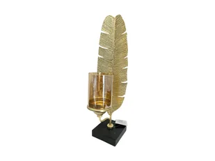 ŚWIECZNIK ZŁOTY LIŚĆ DEKORACJA METAL 42 CM - Świeczniki - miniaturka - grafika 1