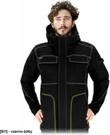 Kurtki męskie - LH-ORKAN-J - męska kurtka ochronna stójka podszyty polarem dopinany kaptur softshell ocieplana wiatro i wodoodporna elastyczna - czarno-żółty L - miniaturka - grafika 1
