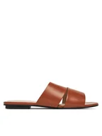 Klapki i japonki damskie - Calvin Klein Klapki Flat Slide - Lth 2 Straps HW0HW02365 Brązowy - miniaturka - grafika 1