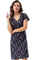 Piżamy damskie - Damska koszula nocna granatowa w kwiaty 79, Kolor granatowy-wzór, Rozmiar M, Luna - Primodo.com - miniaturka - grafika 1