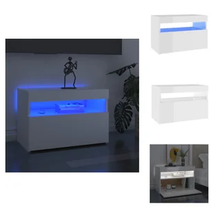 vidaXL Szafka pod TV z oświetleniem LED biały wysoki połysk 60x35x40 cm - Meble TV - Szafki RTV - miniaturka - grafika 1