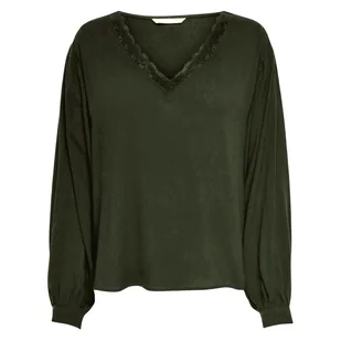 Bluzka damska Only Jasmine dekolt w serek khaki-XS - Bluzki damskie - miniaturka - grafika 1