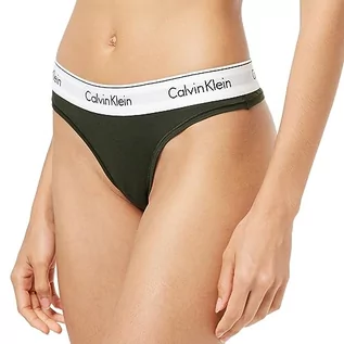 Majtki damskie - Calvin Klein - Idealnie dopasowane stringi - bielizna damska - beżowa - 72% poliamid, 28% elastan - logo Calvin Klein - niski stan - rozmiar XS, Oliwka polna, S - grafika 1