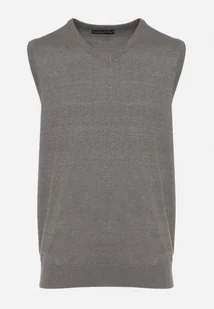 Szara Kamizelka z Bawełnianej Dzianiny z Dekoltem w Serek Nirelie - Kamizelki męskie - miniaturka - grafika 1
