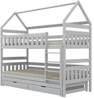 Łóżka dla dzieci i młodzieży - Łóżko piętrowe domek FELIKS 160x80 białe drewniane trzyosobowe z szufladami KOCOT KIDS - miniaturka - grafika 1