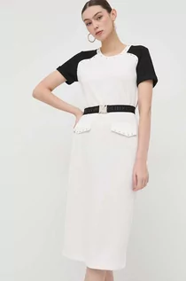 Sukienki - Liu Jo sukienka kolor biały midi prosta - grafika 1