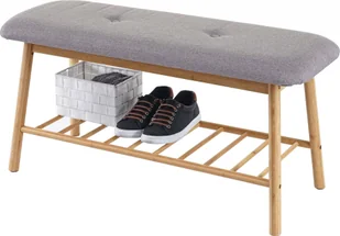Ławka na buty HWC-D90, tapicerowana ławka na buty, bambus 44x90x34cm - Szafki na buty - miniaturka - grafika 1