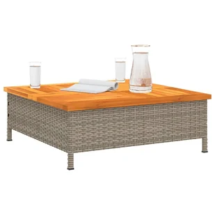 Stolik ogrodowy, szary, 70x70x25 cm, rattan i drewno akacjowe Lumarko! - Stoły ogrodowe - miniaturka - grafika 5