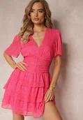 Sukienki - Różowa Sukienka Mini z Falbankami i Marszczeniem w Talii Kraisa - miniaturka - grafika 1