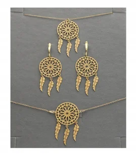 Złoty Komplet z ŁAPACZEM SNÓW srebro 925 PUDEŁKO DUŻY Łapacz snów 40 cm - Zestawy biżuterii dla kobiet - miniaturka - grafika 1