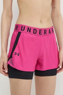 Spodenki damskie - Under Armour szorty treningowe damskie kolor różowy z nadrukiem high waist - grafika 1