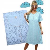 Bielizna nocna - UROCZA KOSZULA NOCNA ROZPINANA Bawełna niebieska chmurka prezent 50 52 4xl - miniaturka - grafika 1