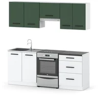 Meble kuchenne - Kuchnia Mała Modułowa Pojemna Z Blatem 2m Biała Butelkowa Zieleń Biała Mat - miniaturka - grafika 1