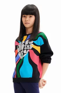 Bluzy dla dziewczynek - Desigual bluza bawełniana dziecięca kolor czarny z nadrukiem - grafika 1