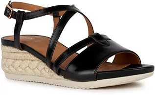 Espadryle damskie - Geox Damskie sandały D Ischia Corda espadryle Wedge Sandal, czarne, 39 EU, czarny, 39 eu - grafika 1