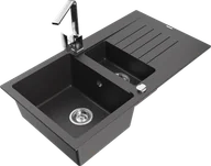 Zlewozmywaki z baterią - Mexen Matias zlewozmywak granitowy 1,5-komorowy z ociekaczem i baterią kuchenną Rita, czarny nakrapiany  - 6502-76-670300-00 - miniaturka - grafika 1