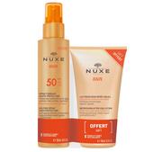 Zestawy kosmetyków damskich - Nuxe Sun promocyjny zestaw mleczko do opalania twarzy i ciała spf50 150 ml + balsam po opalaniu 100 ml GRATIS! - miniaturka - grafika 1