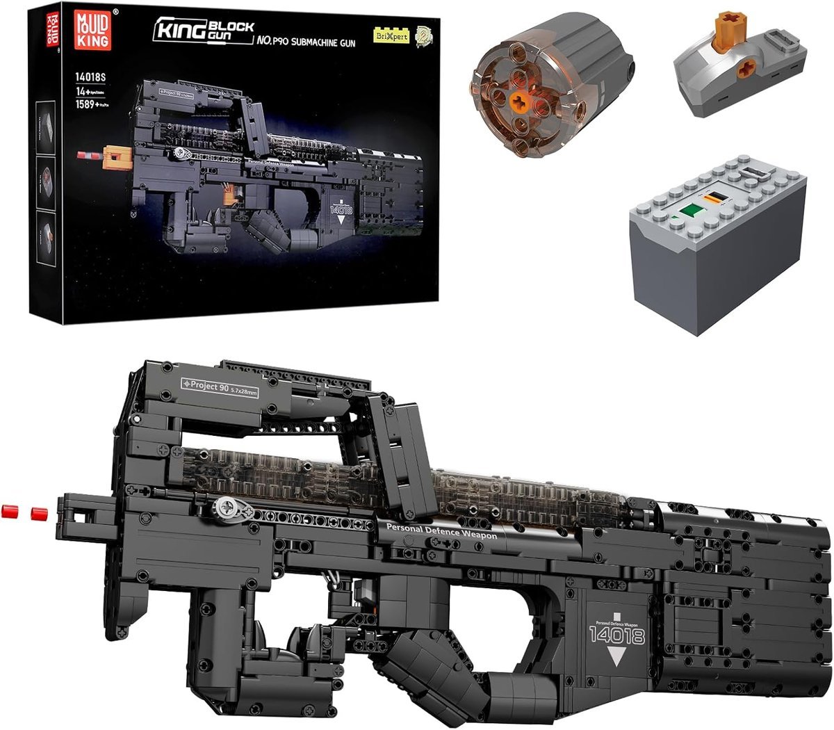 KLOCKI MOULD KING 14018S BROŃ PISTOLET MASZYNOWY P90 SUBMACHINE GUN 1668 EL
