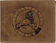 Portfele - Greenburry portfel męski skórzany brązowy antyczny vintage z wytłoczonym motywem gwiazdy LÖWE portfel 12,5 x 9,5 cm - miniaturka - grafika 1
