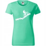 Koszulki i topy damskie - Damska Koszulka z Nadrukiem Rowerowa Tower łańcuch Prezent dla Rowerzystki miętowy XXL - miniaturka - grafika 1