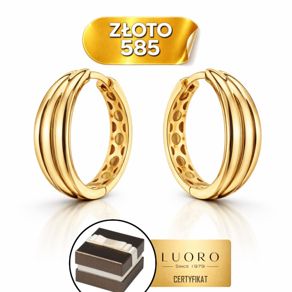 KOLCZYKI ZŁOTE 585 14K KÓŁKA ŻŁOBIONE DIAMENTOWANE ŚREDNICA 17 MM