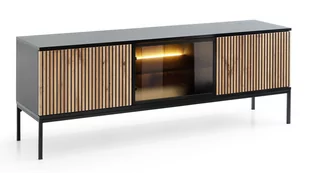 CZARNY Stolik Pod Telewizor 154 cm Szafka RTV z LED FREZOWANY FRONT Dąb WOTAN - Szafki RTV CZARNY Stolik Pod Telewizor 154 cm Szafka RTV z LED FREZOWANY FRONT Dąb WOTAN - Szafki RTV - miniaturka - grafika 1
