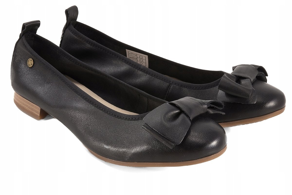 Maciejka P6802-01 czarne baleriny skórzane z kokardą modne r.37