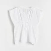 Stroje kąpielowe dla dziewczynek - Reserved - Ponczo plażowe z haftem - Biały - miniaturka - grafika 1