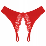 Majtki damskie - Stringi paseczki czerwone majtki z rozcięciem koronka - S/M - miniaturka - grafika 1