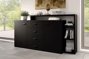 Komoda dwudrzwiowa z szufladami i nadstawką Bota 27 - czarny supermat - Komody - miniaturka - grafika 3