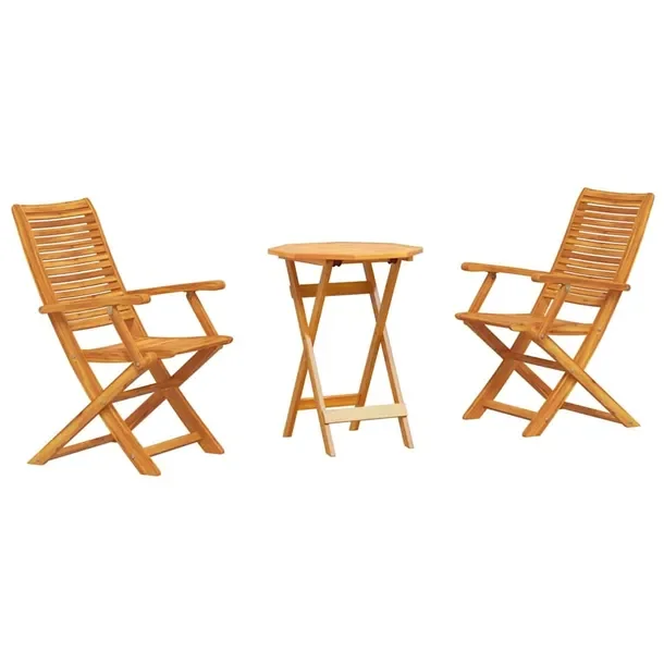 Zestaw Bistro z Litego Drewna Akacji z Otworem na Parasol, Składany, Natur