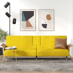 vidaXL Rozkładana kanapa z uchwytami na napoje, żółta, aksamit - Sofy i kanapy - miniaturka - grafika 1