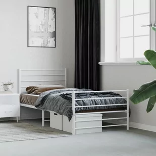 vidaXL Metalowa rama łóżka z wezgłowiem i zanóżkiem, biała, 100x200 cm - Inne meble do sypialni vidaXL Metalowa rama łóżka z wezgłowiem i zanóżkiem, biała, 100x200 cm - Inne meble do sypialni - miniaturka - grafika 1