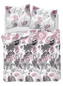 Pościel - Detexpol, Pościel bawełna satynowa, Home Satin, kwiatowo-roślinne, różowo-szara, 220x200 cm - miniaturka - grafika 1