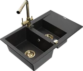 Zlewozmywaki z baterią - Mexen Gaspar zlewozmywak granitowy 1,5-komorowy z ociekaczem i baterią kuchenną Duero, czarny/srebrny - 6507-73-671600-50 - miniaturka - grafika 1