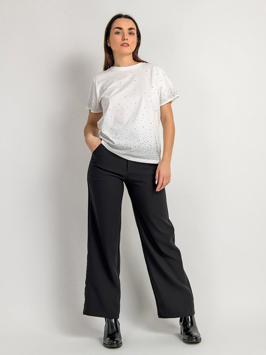 Bawełniana bluzka z cyrkoniami biały L