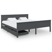 Łóżka - Lumarko Rama łóżka z 2 szufladami, ciemnoszara, lite drewno, 200x200 cm - miniaturka - grafika 1