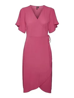 Sukienki - VERO MODA Damska sukienka VMSAKI SS Calf WRAP Dress GA NOOS, Pink Yarrow, S, różowy, S - grafika 1